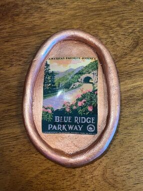 Blue Ridge Parkway Oval handmade trinket Tray with blue ridge illustration
